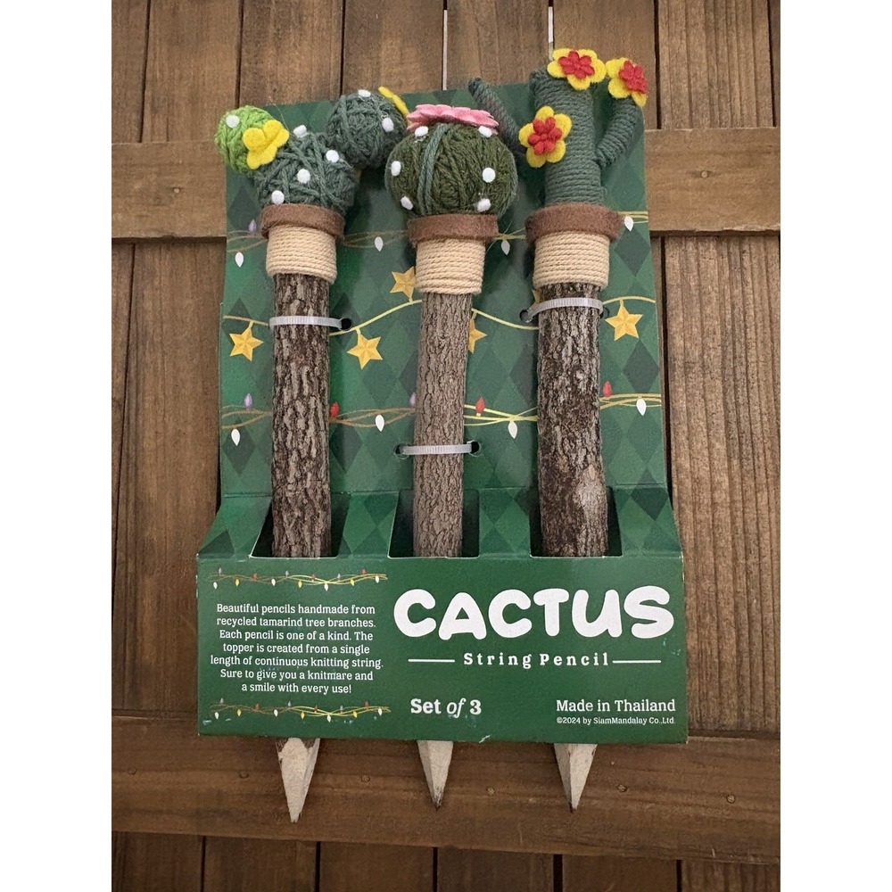 Handmade Cactus String Pencil Set of 3‎ – Eco-Friendly Recycled Wood. New!
